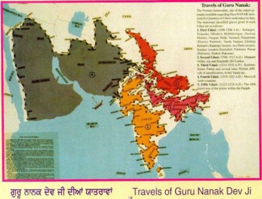 Map Of The Travels Of Respected Nanak